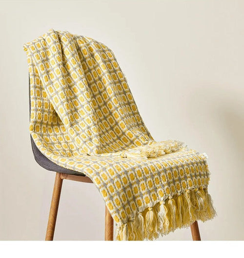 Pastoral Style Yellow Knitted Woolen Blanket