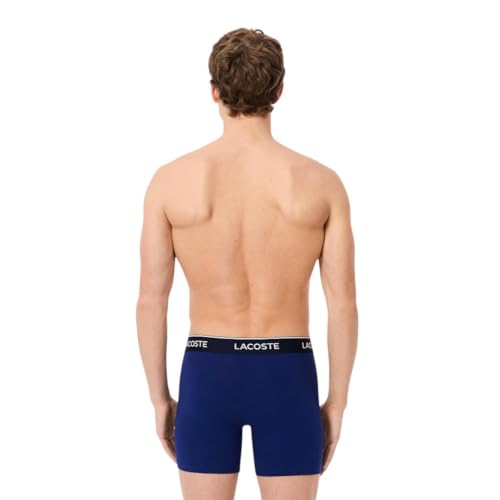 Lacoste Men's Cotton Stretch Essentials Boxer Briefs, 3-Pack, Navy Blue/Red/Deep Ocean, X-Small