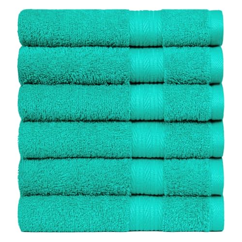 Amazon Basics 6 Piece hand towels for bathroom, Fade Resistant 100% Cotton Hand Towels, soft absorbent bathroom hand towels 6 - Pack (26''x16''), Teal