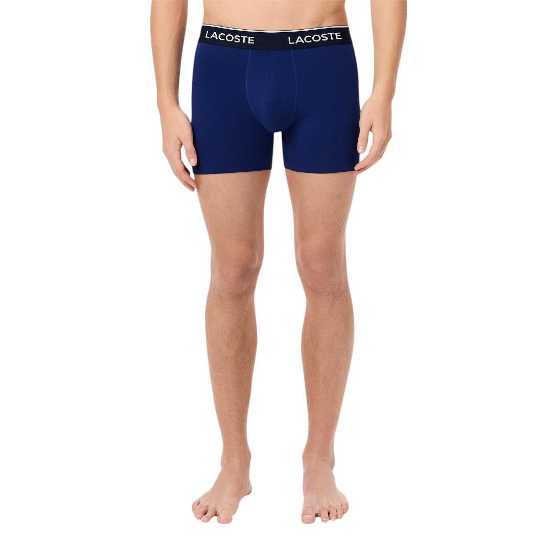 Lacoste Men's Cotton Stretch Essentials Boxer Briefs, 3-Pack, Navy Blue/Red/Deep Ocean, X-Small