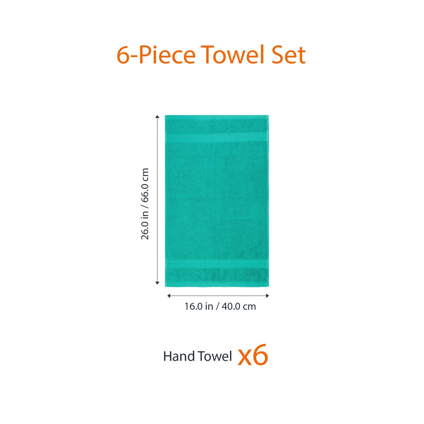 Amazon Basics 6 Piece hand towels for bathroom, Fade Resistant 100% Cotton Hand Towels, soft absorbent bathroom hand towels 6 - Pack (26''x16''), Teal