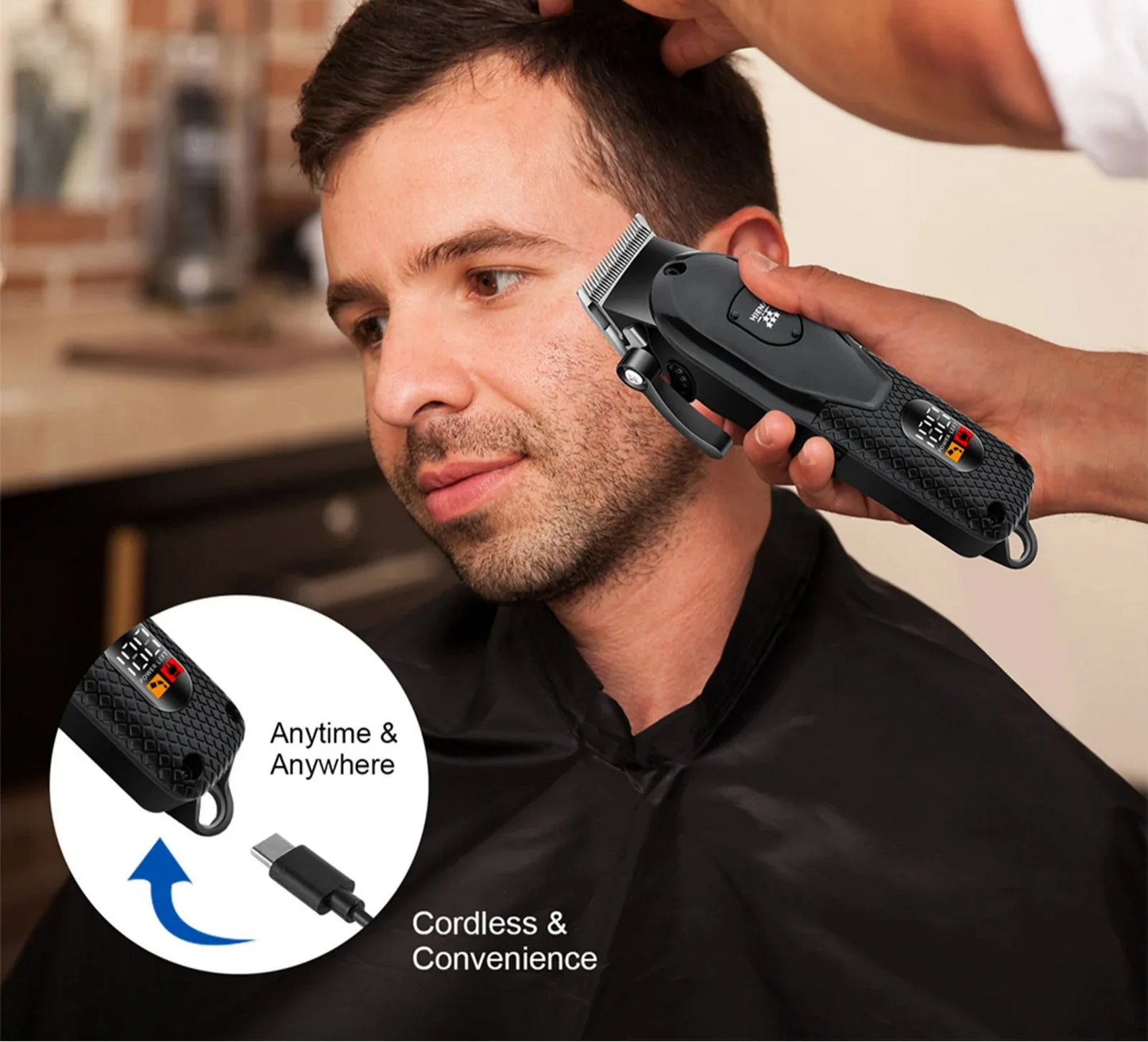 NNEOBA Professional Cordless Hair Clipper Set Wet & Dry Grooming Kit Black
