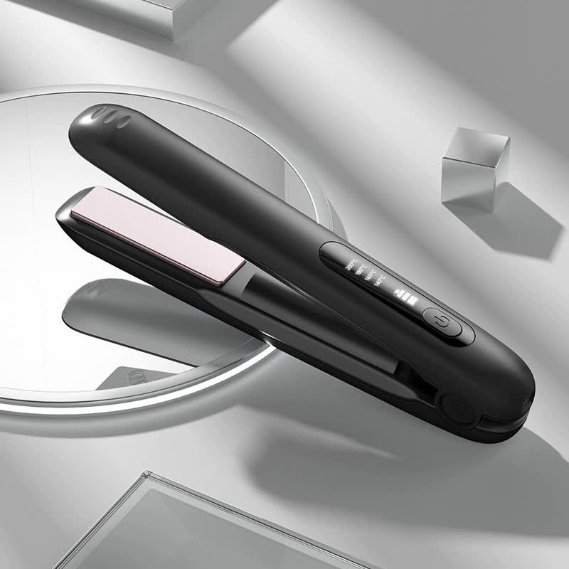 NNEDSZ Black Wireless Rechargeable Hair Straightener with 5000mAh Battery - Portable Design & Adjustable Temperature
