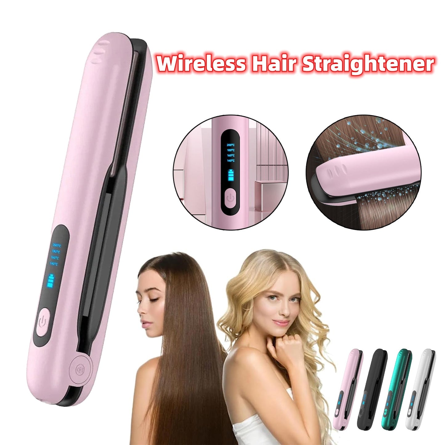 NNEDSZ Black Wireless Rechargeable Hair Straightener with 5000mAh Battery - Portable Design & Adjustable Temperature
