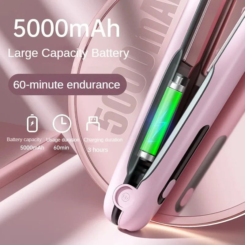 NNEDSZ Black Wireless Rechargeable Hair Straightener with 5000mAh Battery - Portable Design & Adjustable Temperature