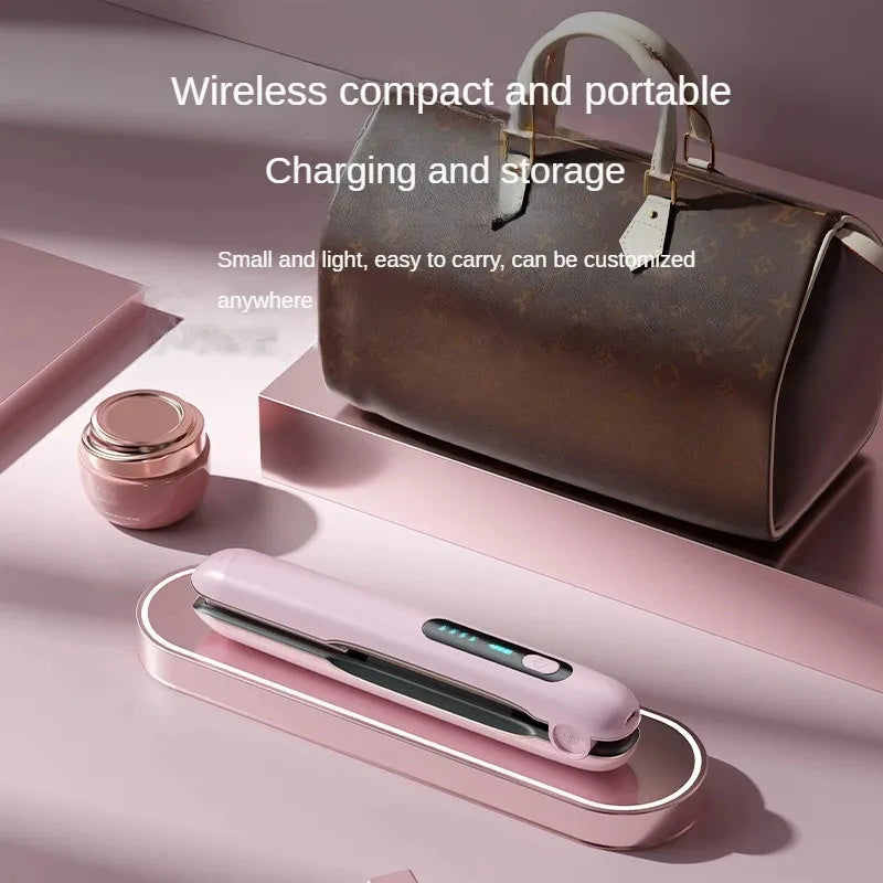 NNEDSZ Black Wireless Rechargeable Hair Straightener with 5000mAh Battery - Portable Design & Adjustable Temperature