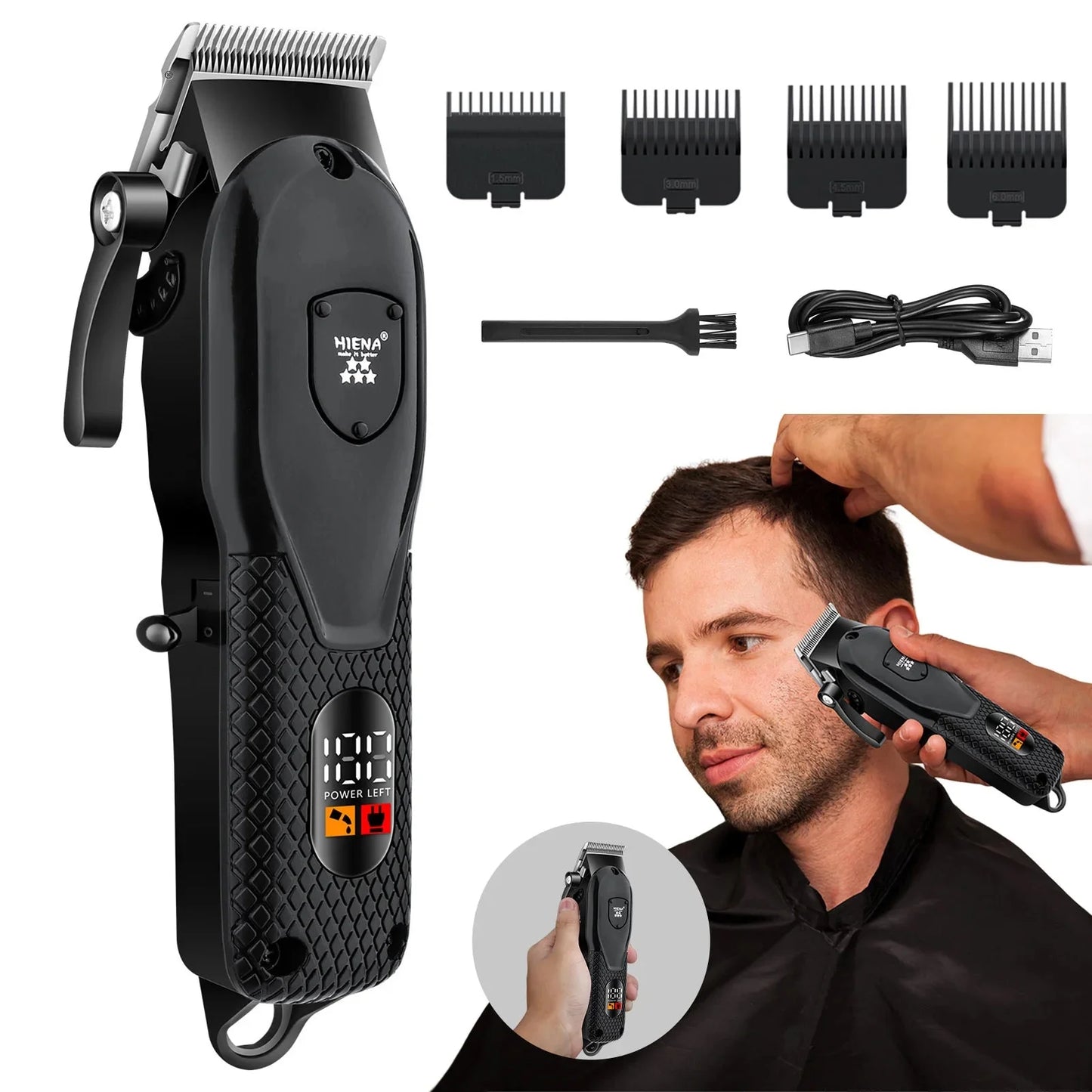 NNEOBA Professional Cordless Hair Clipper Set Wet & Dry Grooming Kit Black