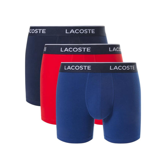Lacoste Men's Cotton Stretch Essentials Boxer Briefs, 3-Pack, Navy Blue/Red/Deep Ocean, X-Small