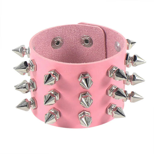 Pu Leather Studded Bracelet Choker Punk Spike Rivets Cuff Black