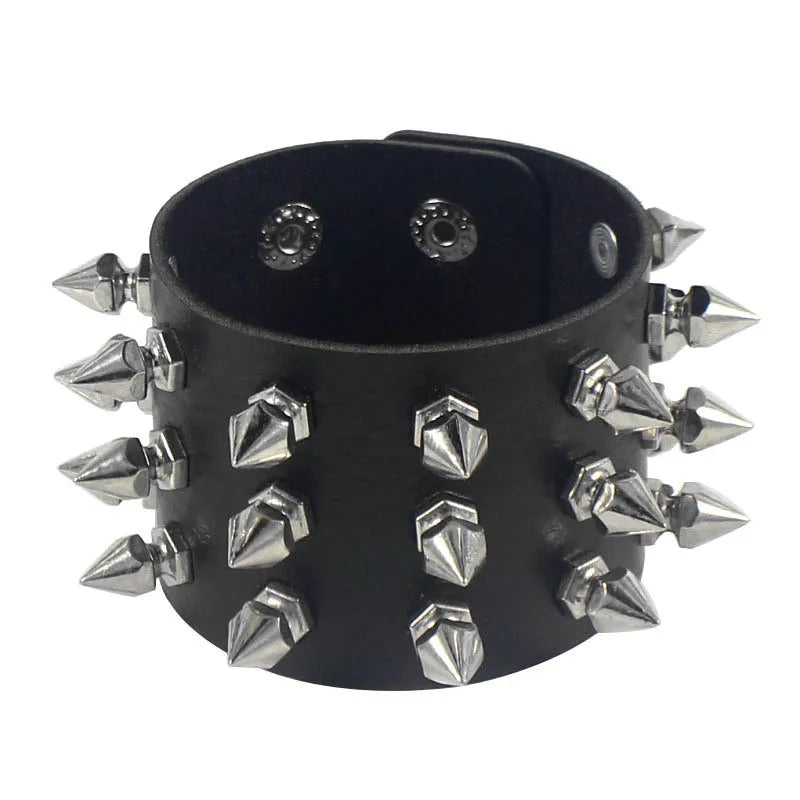 Pu Leather Studded Bracelet Choker Punk Spike Rivets Cuff Black