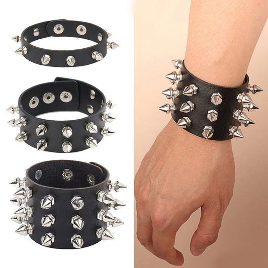 Pu Leather Studded Bracelet Choker Punk Spike Rivets Cuff Black