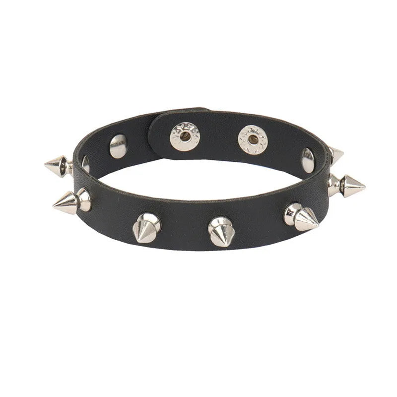 Pu Leather Studded Bracelet Choker Punk Spike Rivets Cuff Black