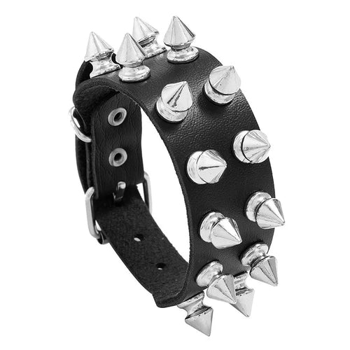Pu Leather Studded Bracelet Choker Punk Spike Rivets Cuff Black